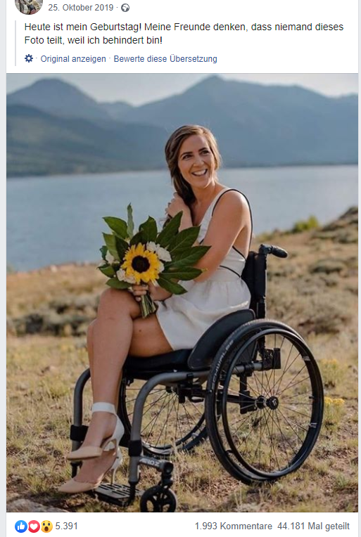 Screenshot Frau im Rollstuhl Facebook