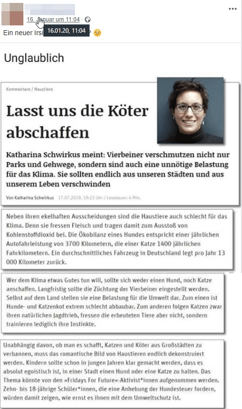 Das Sharepic über "Lasst uns die Köter abschaffen"