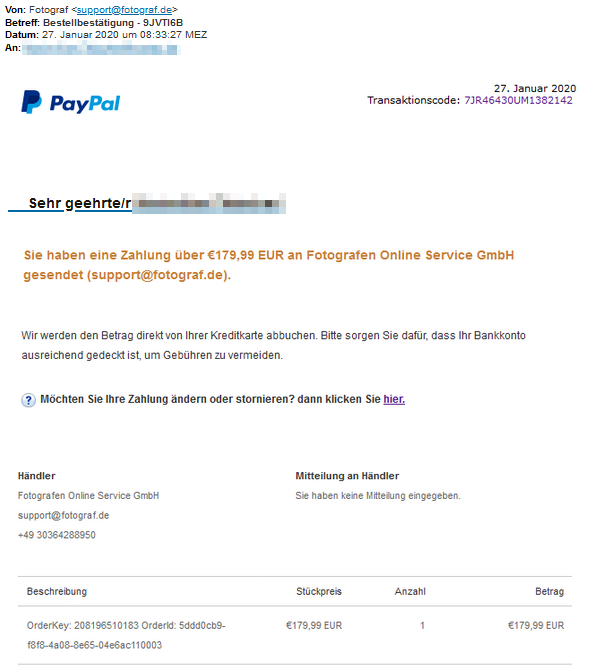 Die angebliche Mail von PayPal