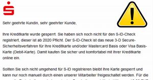 Sparkasse phishing: Credit card allegedly blocked because of S-ID check