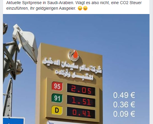 Spritpreise Saudi Arabien, Screenshot Facebook