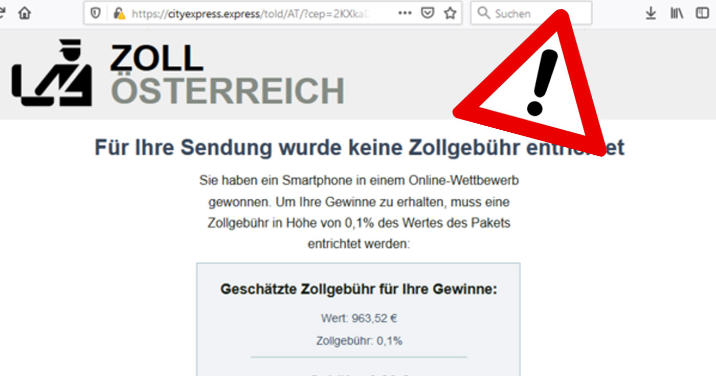 Falle durch gefälschte E-Mail von „Zoll Österreich“