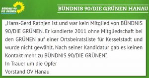 Hanau: Tobias R.&#39;s father is not a member of the Greens!