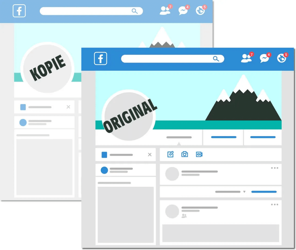Originales Facebook-Account und kopiertes Profil im Vergleich