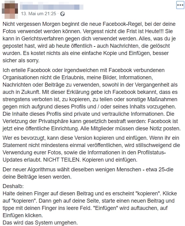 Screenshot: Facebook / Kettenbrief