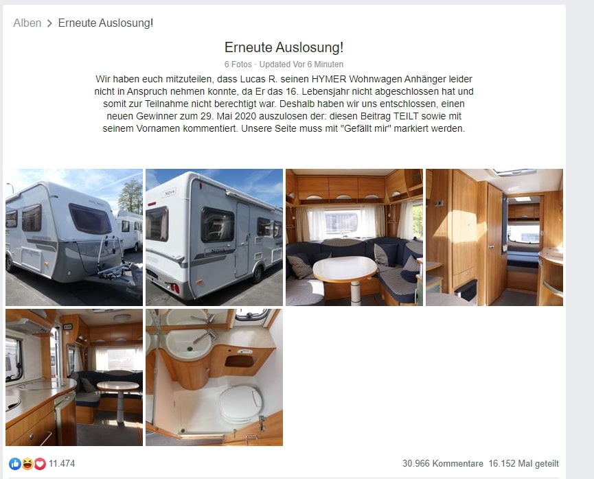 Screenshot des Fake-Gewinnspiels auf Facebook
