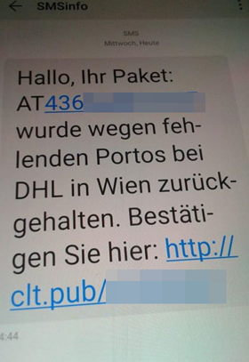 Die vermeintliche SMS von DHL