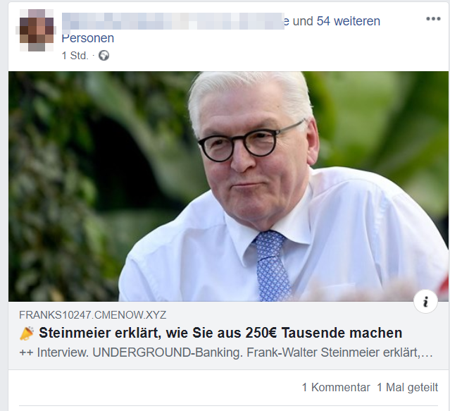 Steinmeier does not recommend any Bitcoin platform!