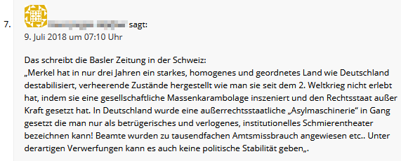 Ein Kommentar mit dem Text