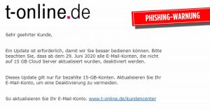 Achtung Phishing: Falsche T-Online Mail mit „Covid-19 Update“
