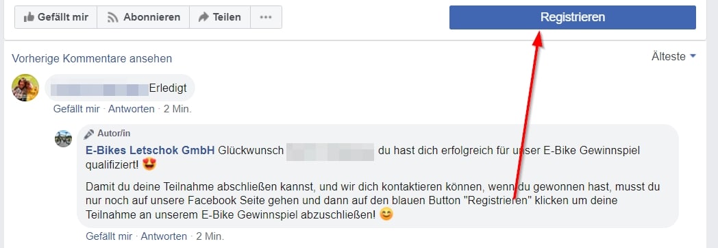 E-Bikes via Facebook gewinnen? Vorsicht vor gefälschten Seiten! (E-Bikes Letschok GmbH) – mimikama.org Screenshot: Facebook