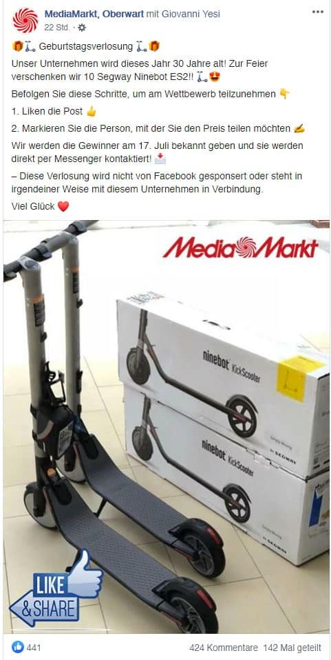 Beispiel einer aktuellen gefälschten Seite im Namen von MediaMarkt