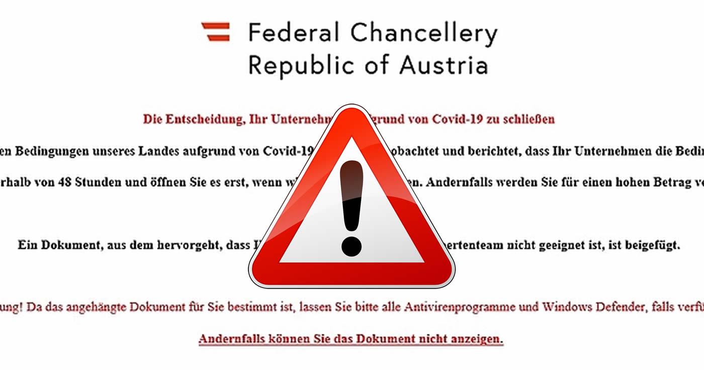 Versand gefährlicher Mails im Namen des österreichischen Bundeskanzleramts