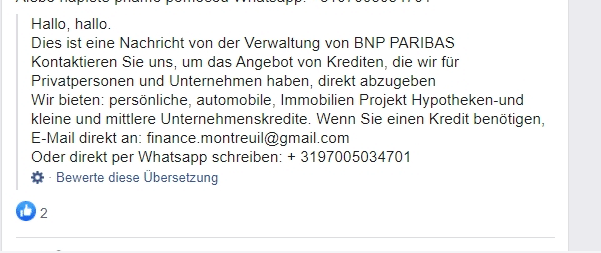 Und wieder: Dubiose Kreditangebote auf Facebook
