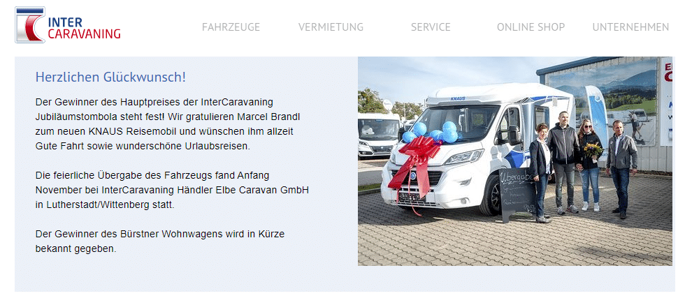 Screenshot der Webseite von intercaravaning.de