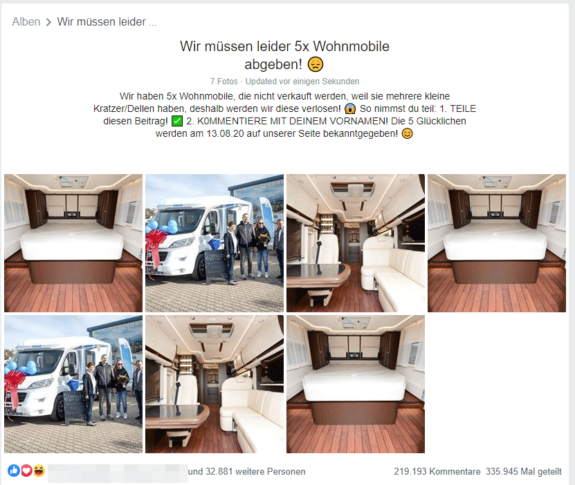 Liebe Caravanfreunde! Echt jetzt? – mimikama.org Scrennshot / Facebook