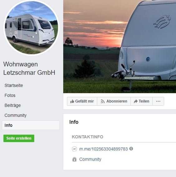 Fake: Wohnwagen Letzschmar GmbH – mimikama.org Screenshot / Facebook