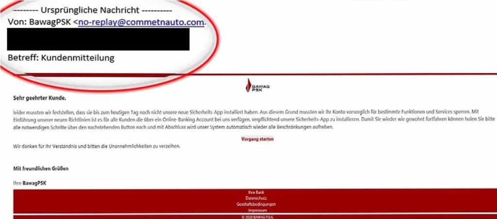 Zahlreiche LeserInnen melden uns derzeit diese betrügersichen Mails. / Quelle: Watchlist Internet Zahlreiche LeserInnen melden uns derzeit diese betrügersichen Mails. / Quelle: Watchlist Internet