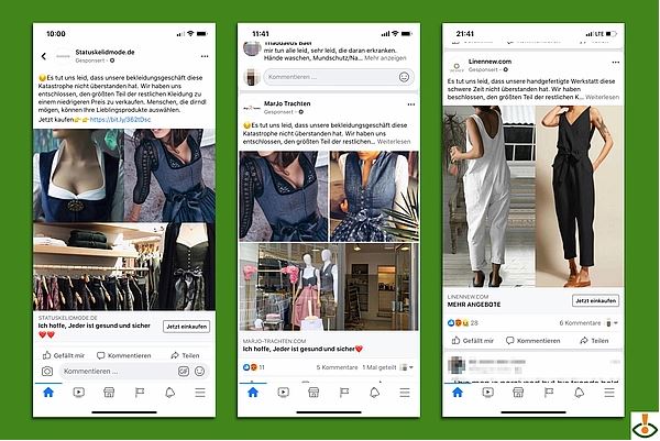 Betrügerische Werbeschaltungen auf Facebook. / Quelle: Watchlist Internet Betrügerische Werbeschaltungen auf Facebook. / Quelle: Watchlist Internet