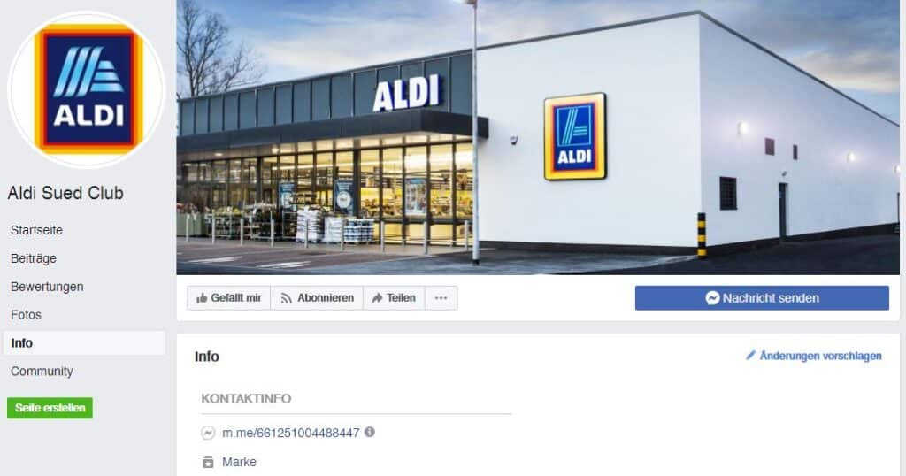 Screenshot der gefälschten ALDI-Facebookseite Screenshot der gefälschten ALDI-Facebookseite