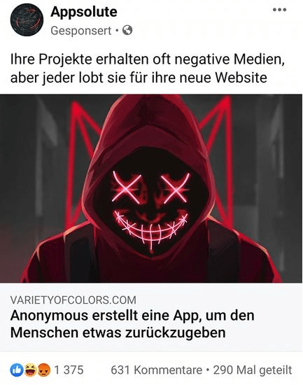 Achtung vor falscher Anonymous-Werbung auf Facebook!