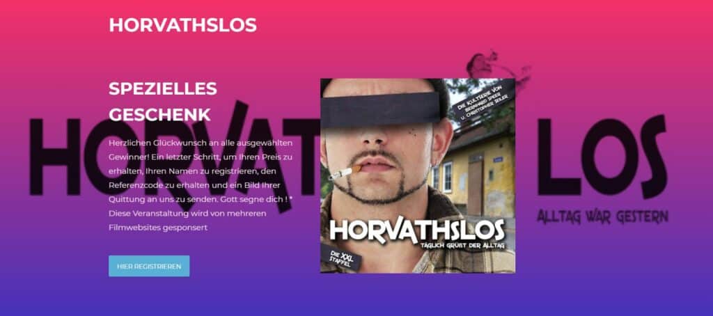 Fake: Horvathslos verteilt 1000 Euro an 50 Gewinner – mimikama.org Screenshot Registrierung