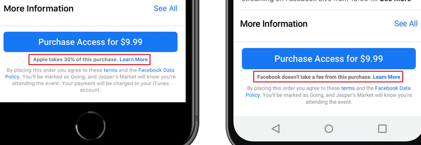 Links: Apple, Rechts: Android / Quelle: Facebook