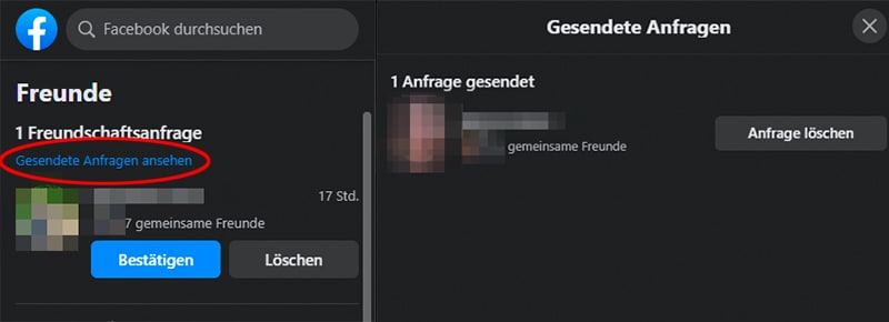 Screenshot Facebook Freundschaftsanfragen Desktop-Version ©Mimikama