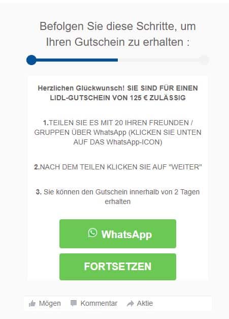 Screenshot Lidl Gutschein - Teilen via WhatsApp