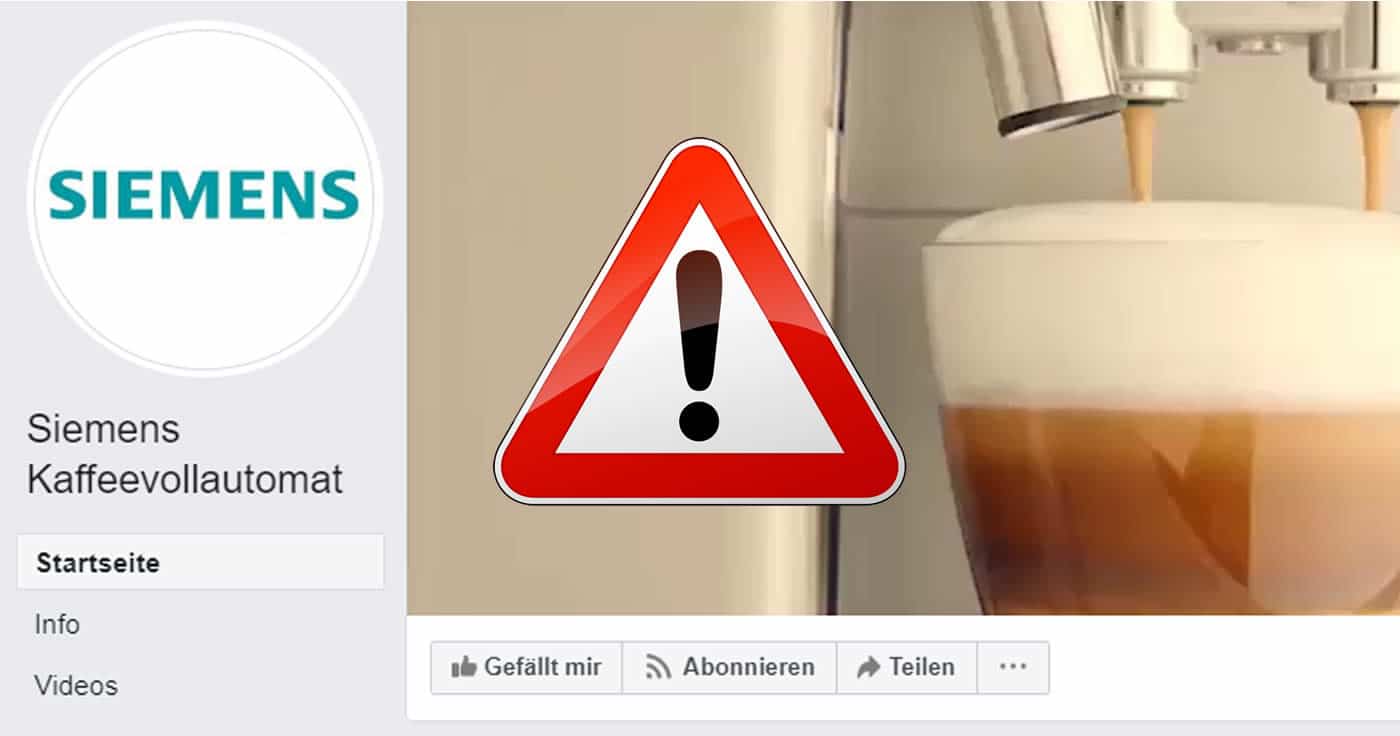 Gefälschte Siemens-Facebookseite verlost angeblich Kaffeevollautomaten
