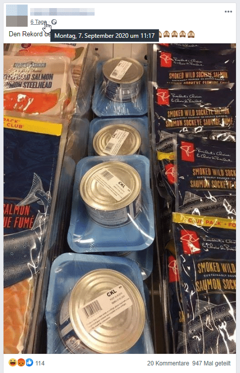 Die doppelt verpackte Dosen. – mimikama.org Screenshot: Facebook September 2020