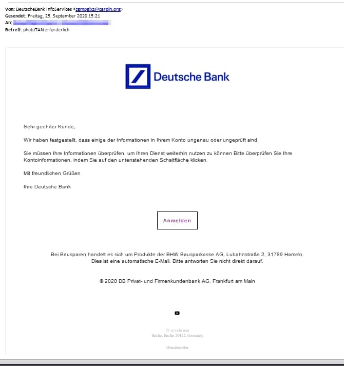 Screenshot der gefälschten E-Mail