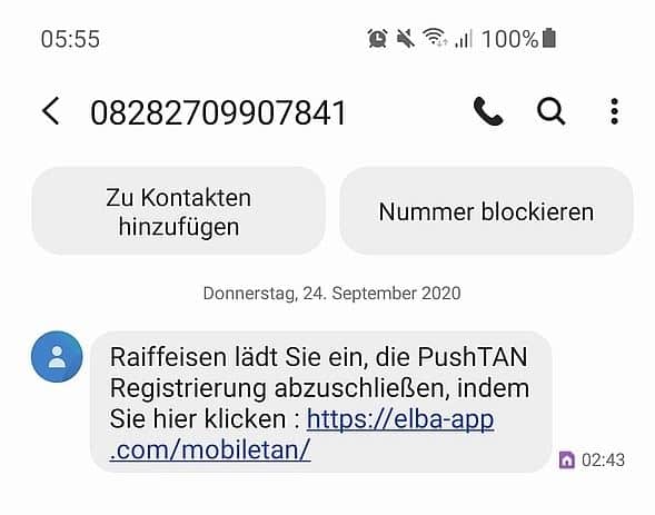 Screenshot der betreffenden SMS Screenshot der betreffenden SMS