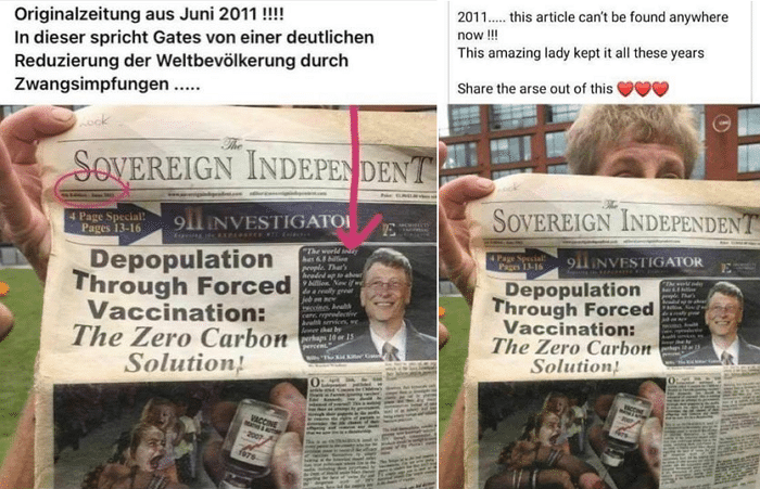 Sovereign Independent 2011: Bill Gates' Bevölkerungsreduktion (Faktencheck) – mimikama.org Die Zeitung von 2011