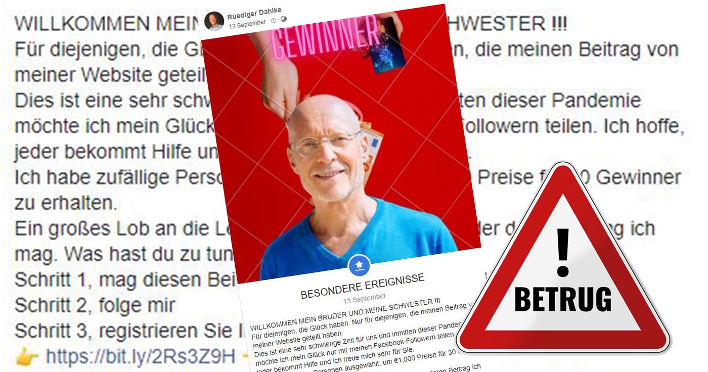 Fake-Profil: Ruediger Dahlke verlost kein Geld