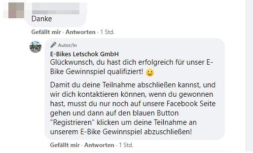 Screenshot Facebook "E-Bikes Letschok GmbH"