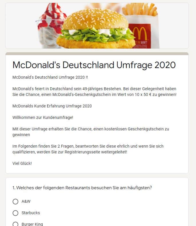 McDonald's-Gewinnspiel führt zu dubiosen Webseiten – mimikama.org