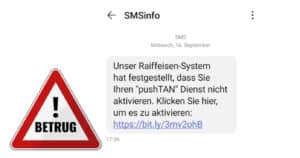 Achtung: angebliche SMS von Raiffeisen führt in Phishing-Falle