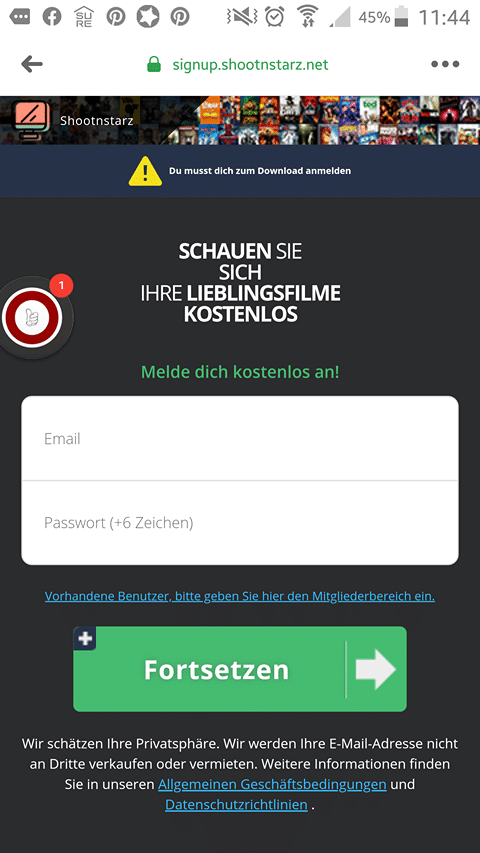 Auf dieser Seite soll sich der Nutzer registrieren Auf dieser Seite soll sich der Nutzer registrieren