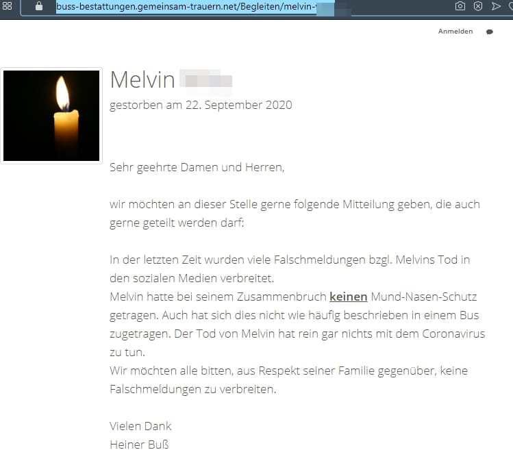 Screenshot / Gedenkseite / https://buss-bestattungen.gemeinsam-trauern.net