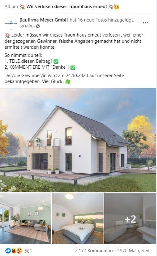 Nein, die "Baufirma Meyer GmbH" verlost kein Traumhaus! – mimikama.org