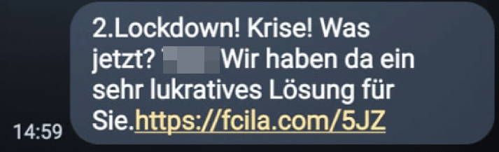 Achtung vor der SMS mit: "2. Lockdown! Krise! Was jetzt?"