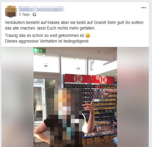 Verkäuferin und Maskenpflicht. Hinweis: Die Wiedergabe einzelner Bilder dient zur Auseinandersetzung der Sache.