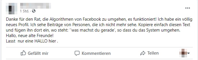 Screenshot Facebook Beitrag