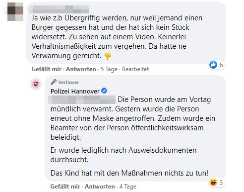 Screenshot Facebook Beitrag Polizei Hannover