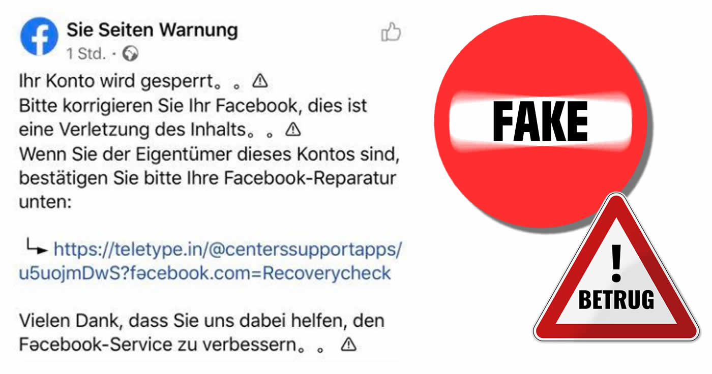 Facebook-Phishing "Sie Seiten Warnung" stiehlt Passwörter!