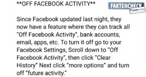 The warning about “Off Facebook Activity”