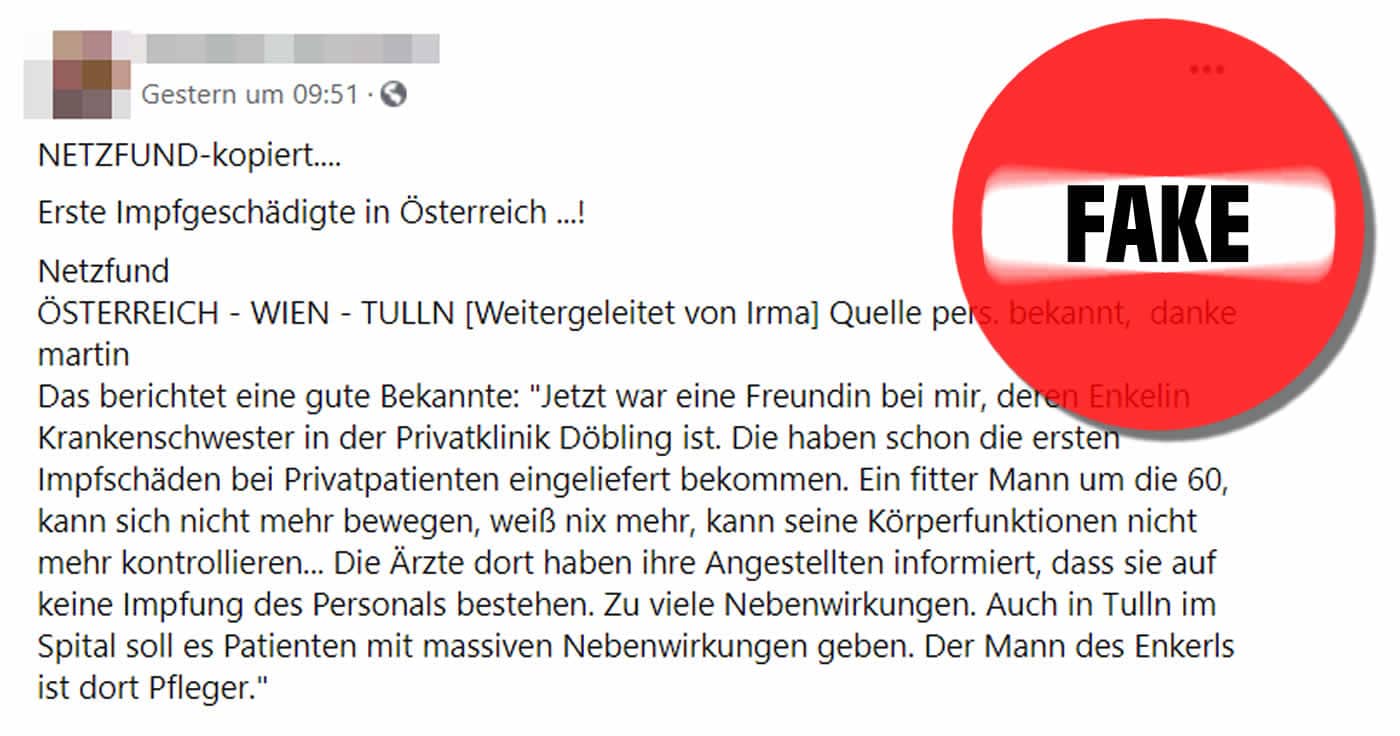Falschmeldung über die Privatklink Döbling in Wien