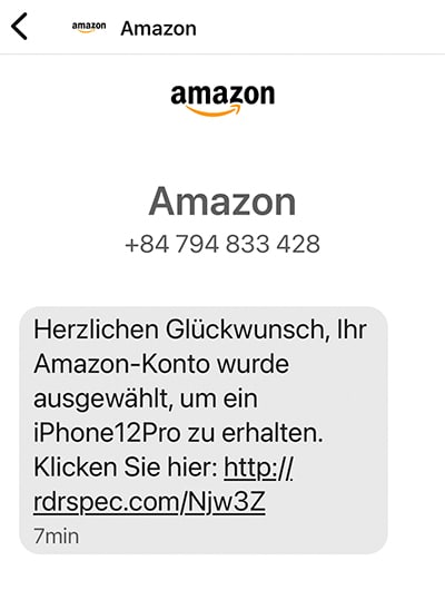 Screenshot Signal-Nachricht: Vermeintliche Gewinninfo von Amazon