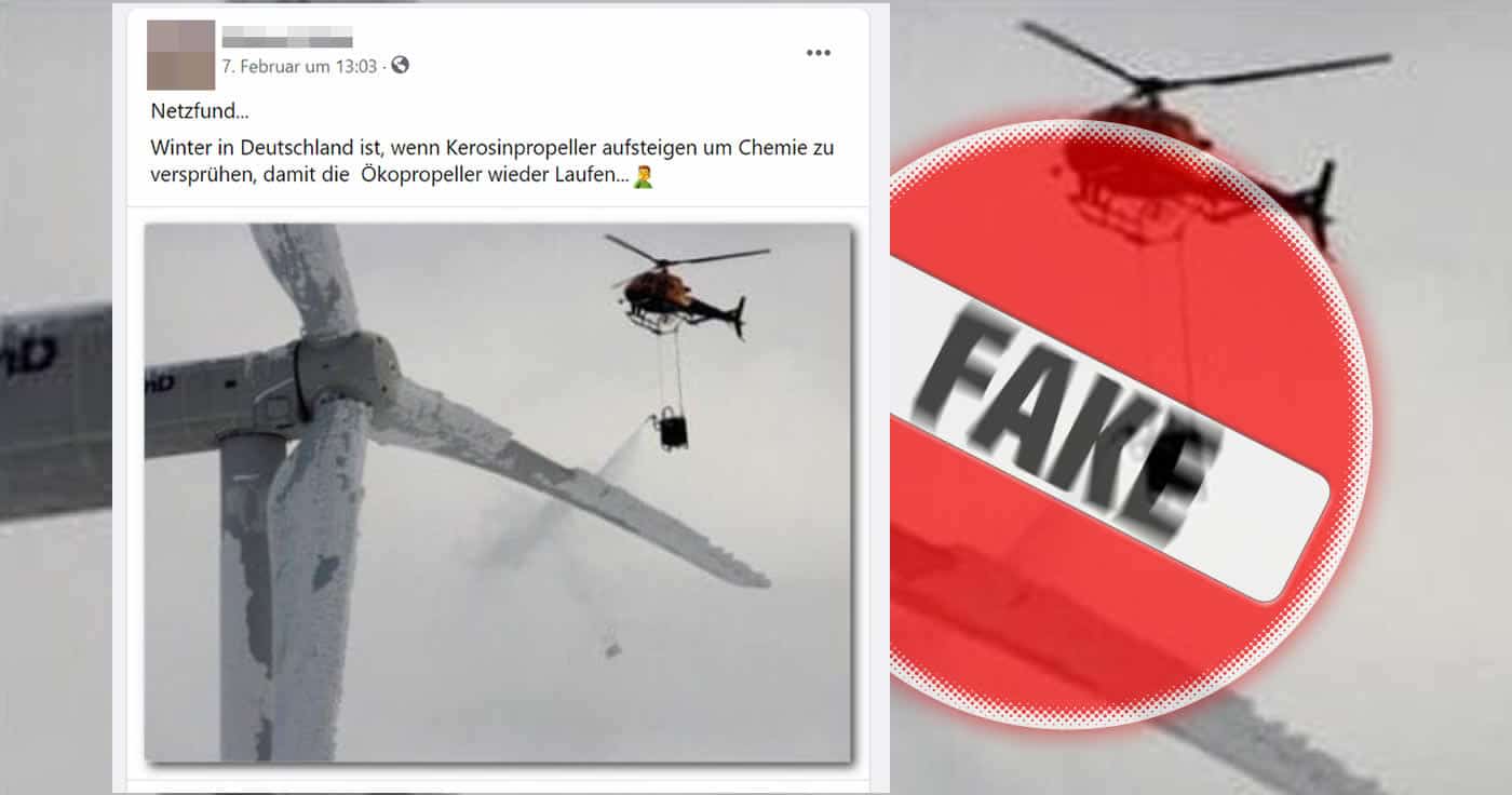 Windrad in Deutschland nicht von Helikoptern mit Chemie enteist